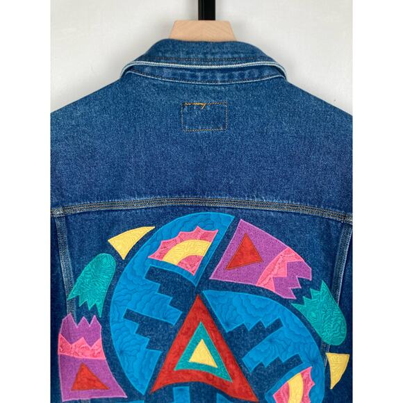 Vtg Sunbelt Sport Embroidered Patchwork Denim Jacket XL Boho Southwest Colorful - Picture 6 of 10